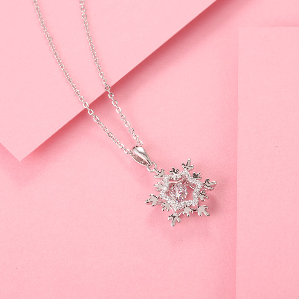 Dancing Wholesale Fashion Snowflake CZ Stone Silver 925 Necklace