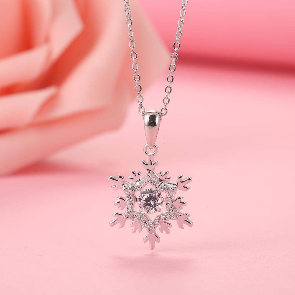 Dancing Wholesale Fashion Snowflake CZ Stone Silver 925 Necklace