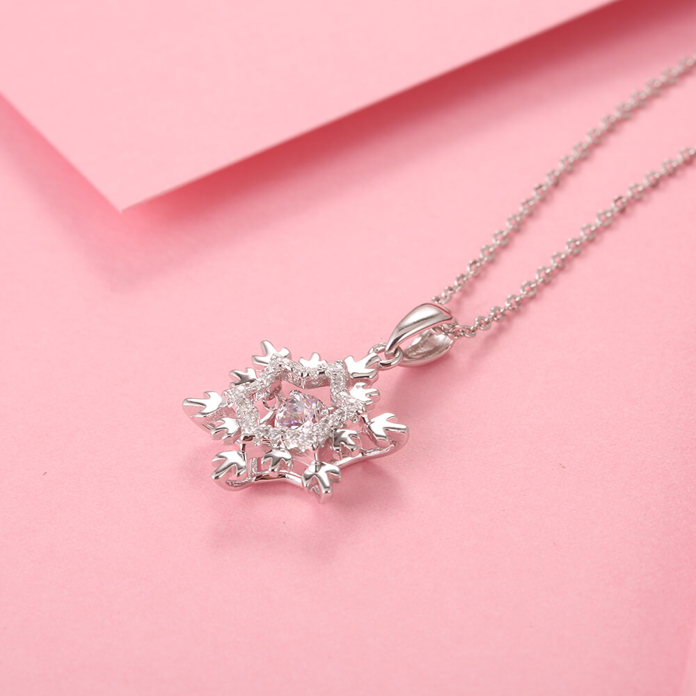 Dancing Wholesale Fashion Snowflake CZ Stone Silver 925 Necklace