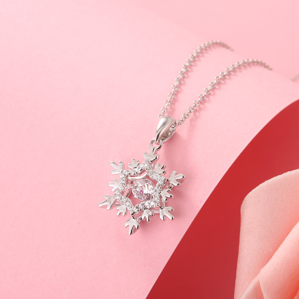 Dancing Wholesale Fashion Snowflake CZ Stone Silver 925 Necklace