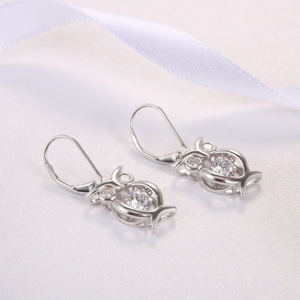 Dropshipping Valentines Day Gift 925 Sterling Silver Jewelry Cubic Zirconia Dancing Heart Shaped owl Earrings
