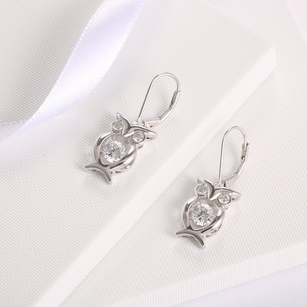 Dropshipping Valentines Day Gift 925 Sterling Silver Jewelry Cubic Zirconia Dancing Heart Shaped owl Earrings