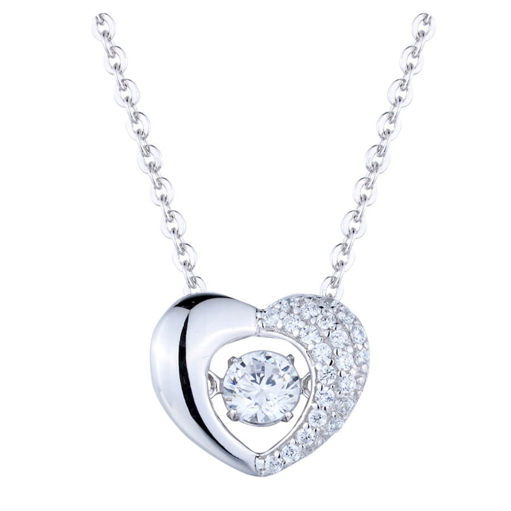 Fashion Jewelry Necklace 925 Sterling Silver Sparkling Dancing Heart Shaped Pendant Necklace