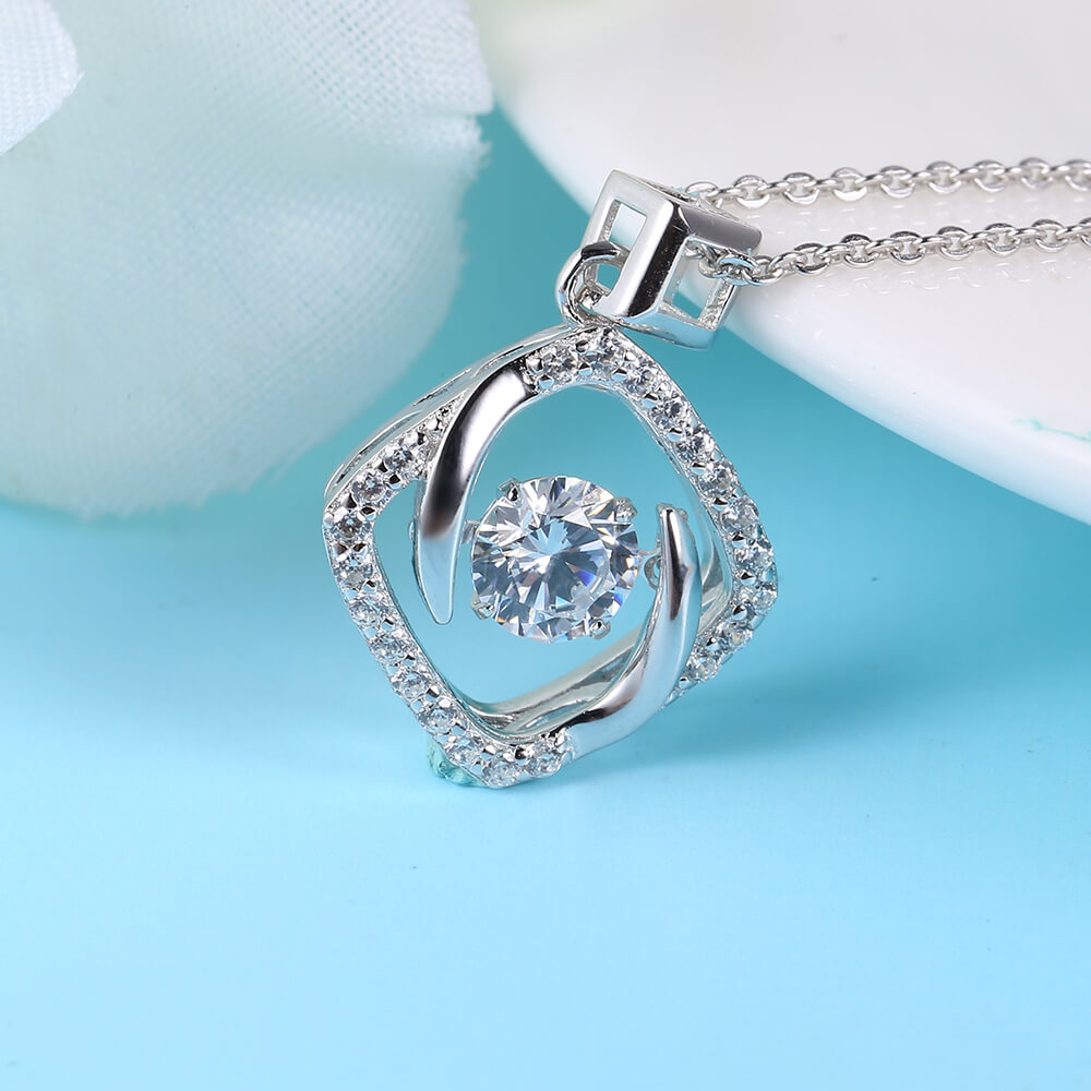 Fashion Jewelry Necklace 925 Sterling Silver Sparkling Dancing flower Shaped Pendant Necklace