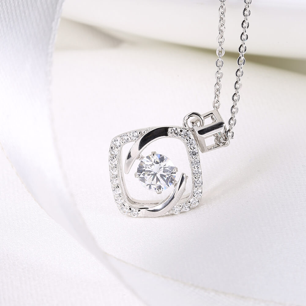 Fashion Jewelry Necklace 925 Sterling Silver Sparkling Dancing flower Shaped Pendant Necklace