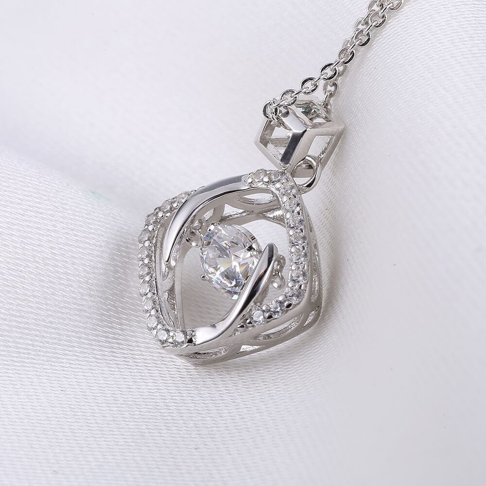 Fashion Jewelry Necklace 925 Sterling Silver Sparkling Dancing flower Shaped Pendant Necklace