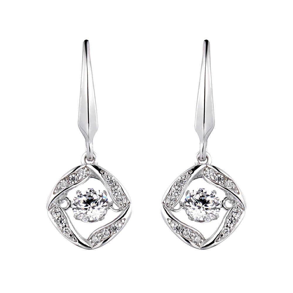 925 Silver Drop Earring with Rhodium Plated and earrings with dancing stone for Girl