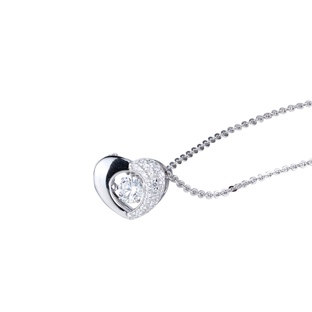 Fashion Jewelry Necklace 925 Sterling Silver Sparkling Dancing Heart Shaped Pendant Necklace