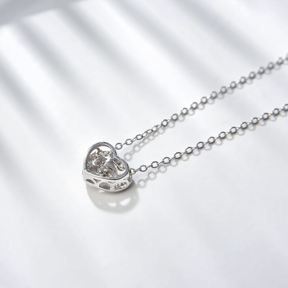 Fashion Jewelry Necklace 925 Sterling Silver Sparkling Dancing Heart Shaped Pendant Necklace