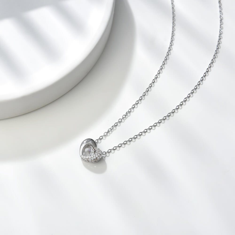 Fashion Jewelry Necklace 925 Sterling Silver Sparkling Dancing Heart Shaped Pendant Necklace
