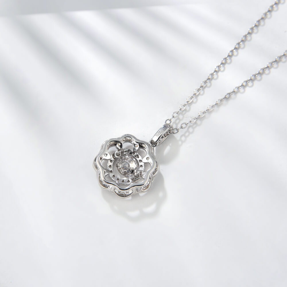 CZ Stone Flower Halo Cluster Pendant Necklace Dancing Diamond Zircon Flower Necklace