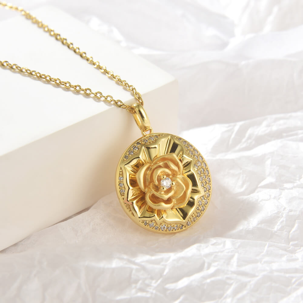 925 Sterling Silver Jewelry 18k Gold Plated Rose Pendant Necklace For Women Necklace Vendor