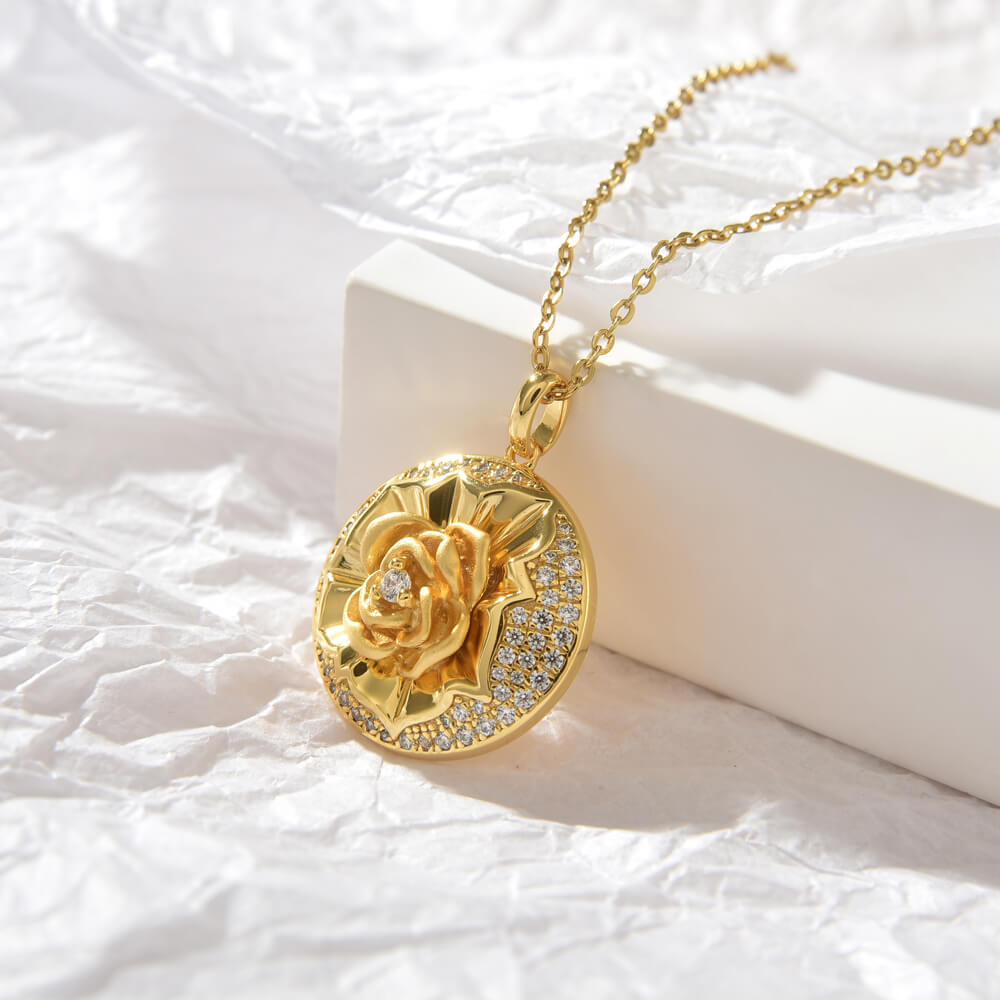 925 Sterling Silver Jewelry 18k Gold Plated Rose Pendant Necklace For Women Necklace Vendor