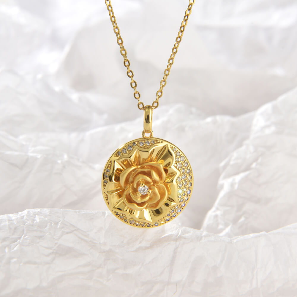 925 Sterling Silver Jewelry 18k Gold Plated Rose Pendant Necklace For Women Necklace Vendor