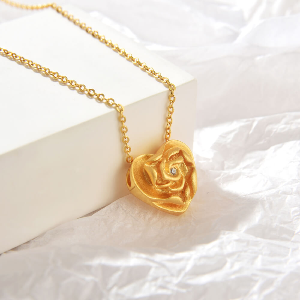 18k Gold Sterling SilverChain Heart Shape Necklace Jewelry Manufacturer Fine Price Rose Gold Necklace