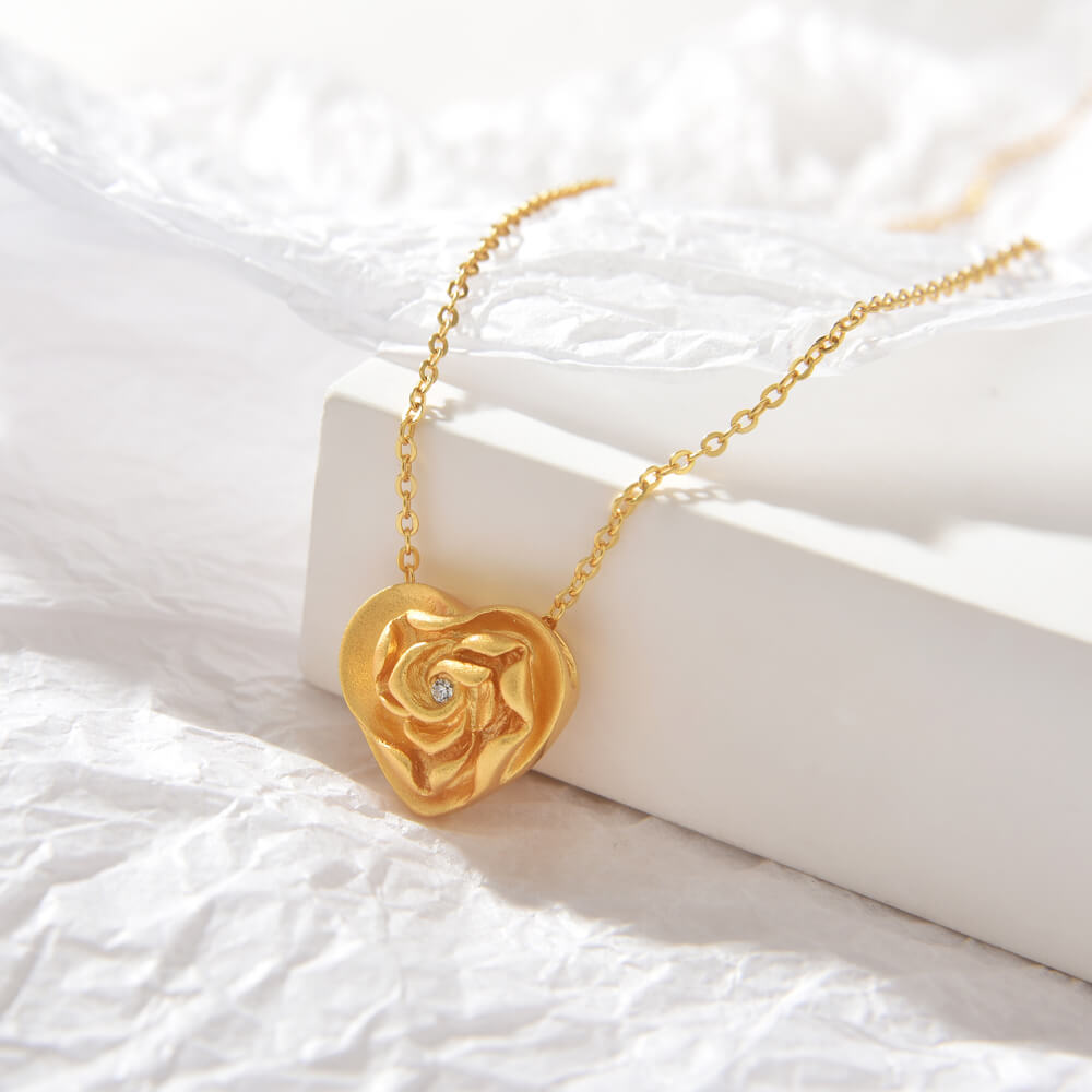 18k Gold Sterling SilverChain Heart Shape Necklace Jewelry Manufacturer Fine Price Rose Gold Necklace