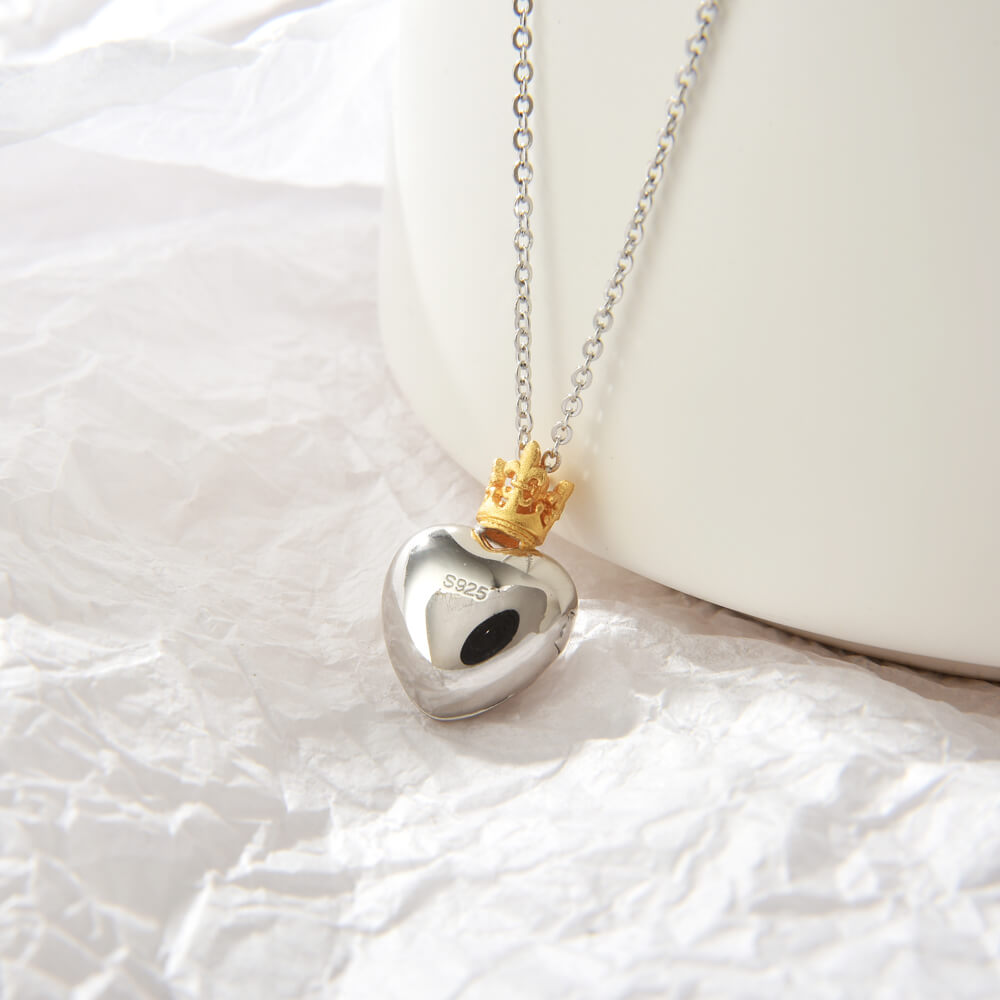 S925 Sterling Silver 18k Gold Plated Crystal Rhinestone Queen Crown Pendant Tiara Necklace For Female