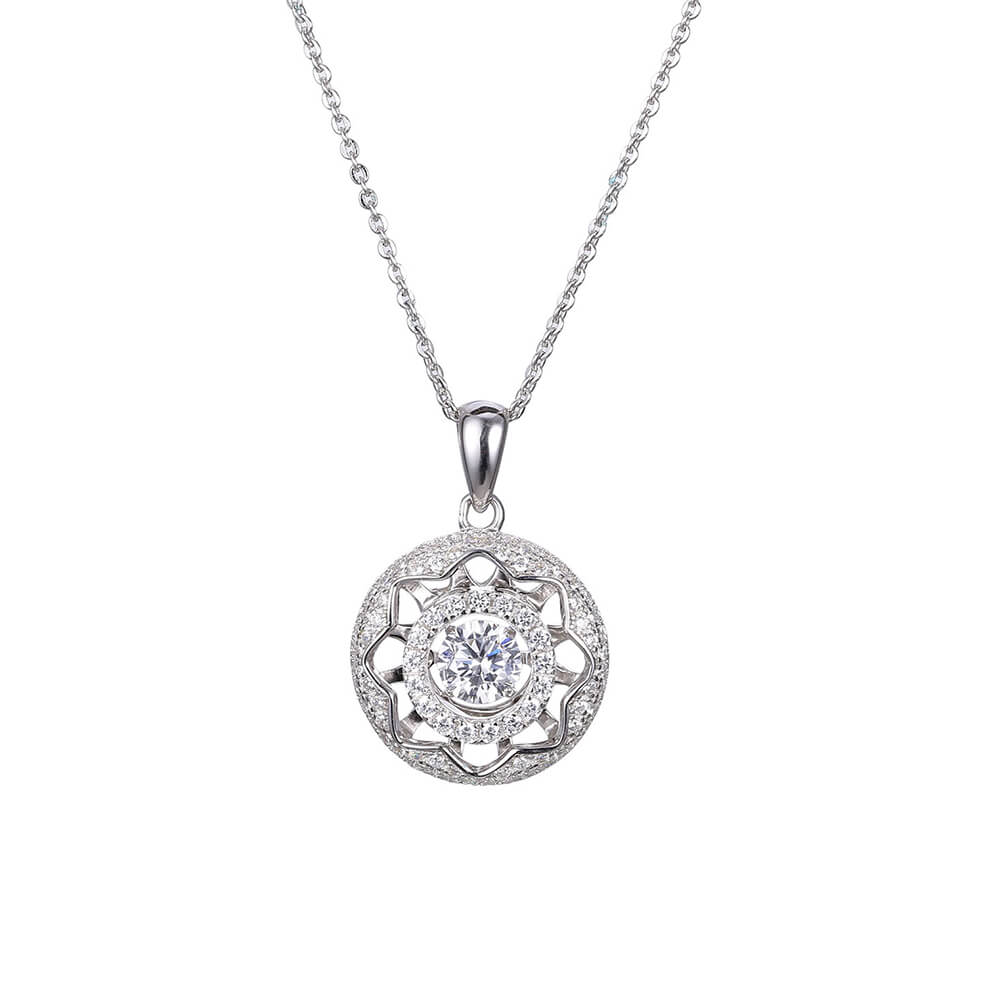 Latest Design 925 Sterling Silver Jewelry Wholesale Dancing Diamond Chain Pendant Necklaces