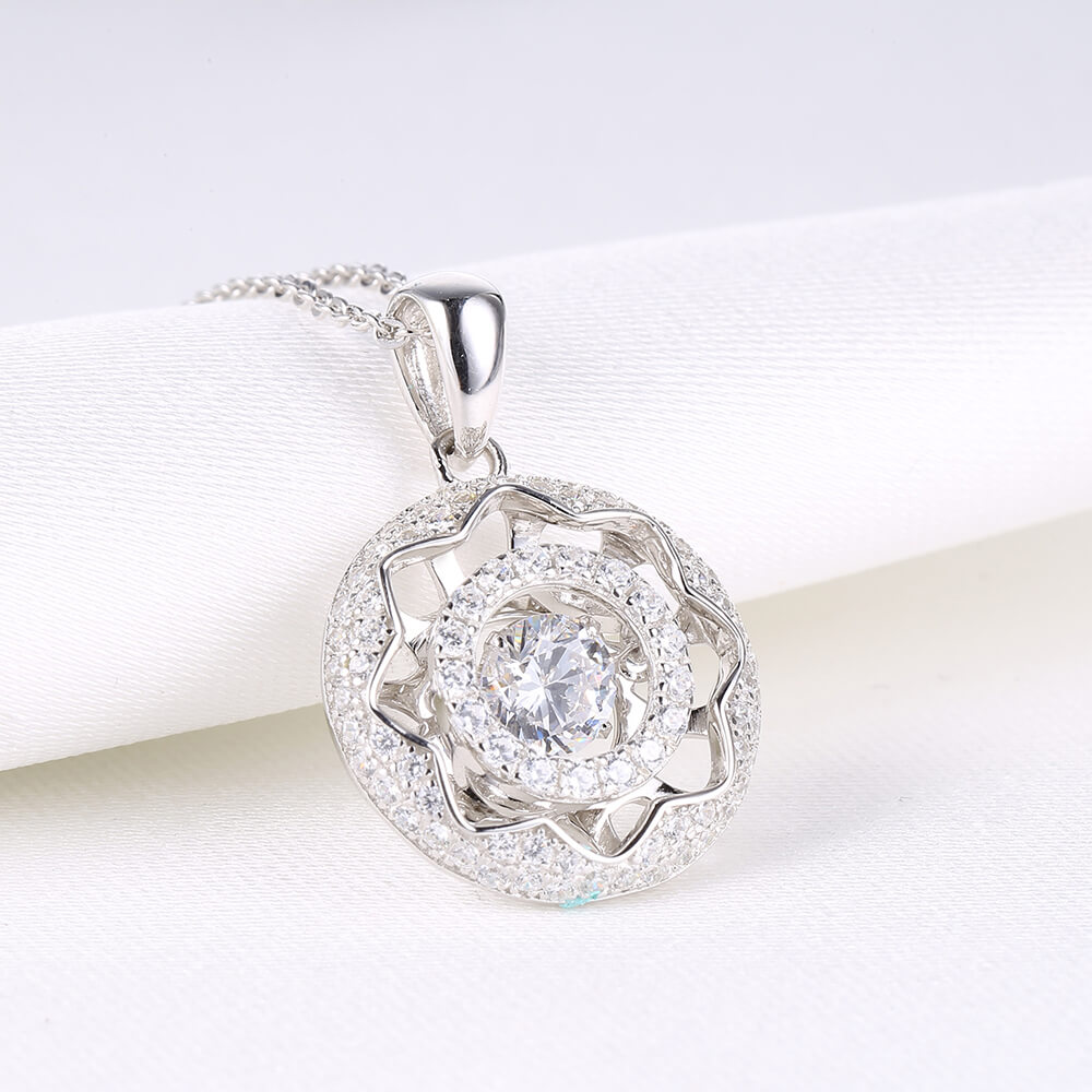 Latest Design 925 Sterling Silver Jewelry Wholesale Dancing Diamond Chain Pendant Necklaces