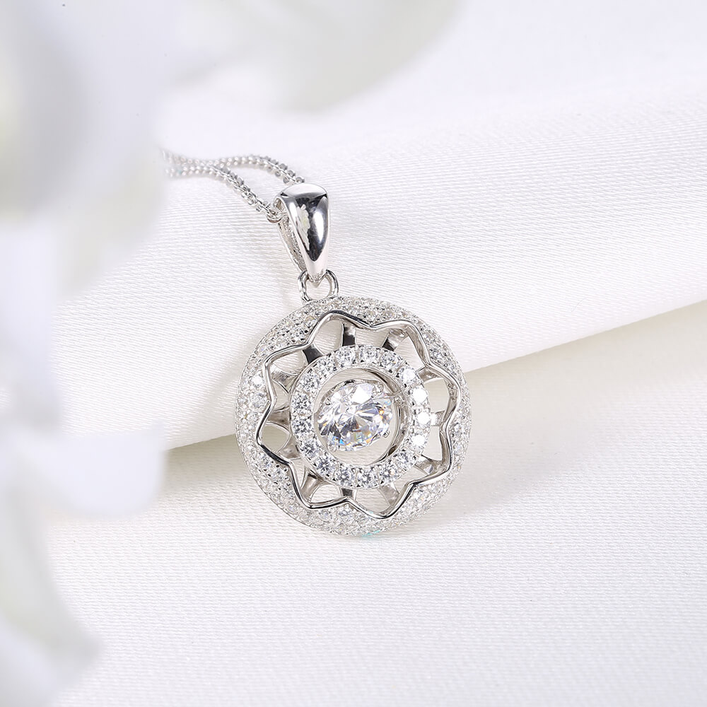 Latest Design 925 Sterling Silver Jewelry Wholesale Dancing Diamond Chain Pendant Necklaces