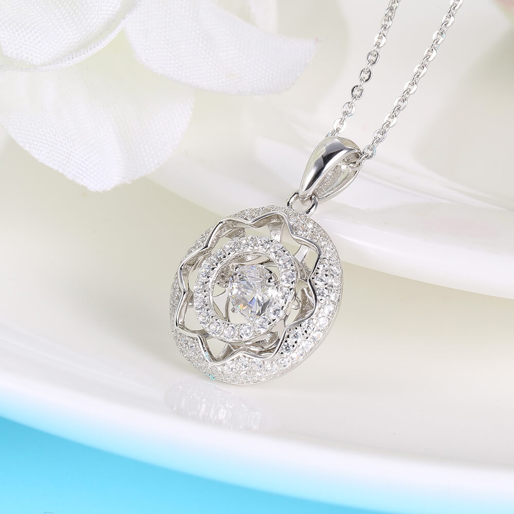 Latest Design 925 Sterling Silver Jewelry Wholesale Dancing Diamond Chain Pendant Necklaces