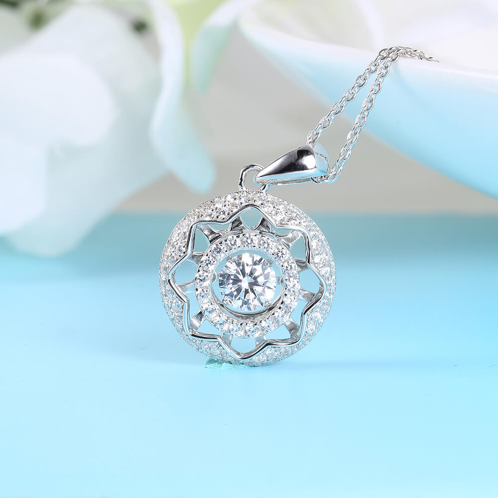 Latest Design 925 Sterling Silver Jewelry Wholesale Dancing Diamond Chain Pendant Necklaces