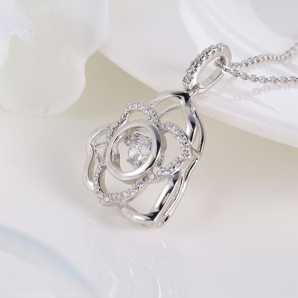 Rose Shape Charm 2023 New Designs Dancing Stone Cz Stone pure Pendant Necklaces