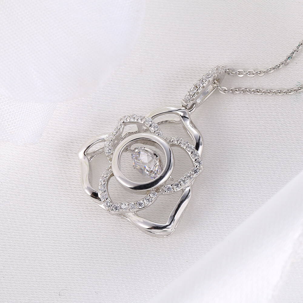 Rose Shape Charm 2023 New Designs Dancing Stone Cz Stone pure Pendant Necklaces