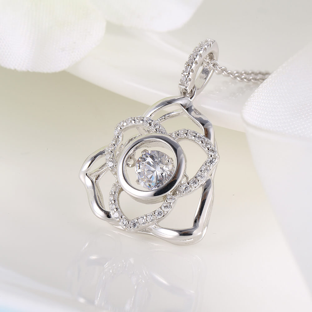 Rose Shape Charm 2023 New Designs Dancing Stone Cz Stone pure Pendant Necklaces