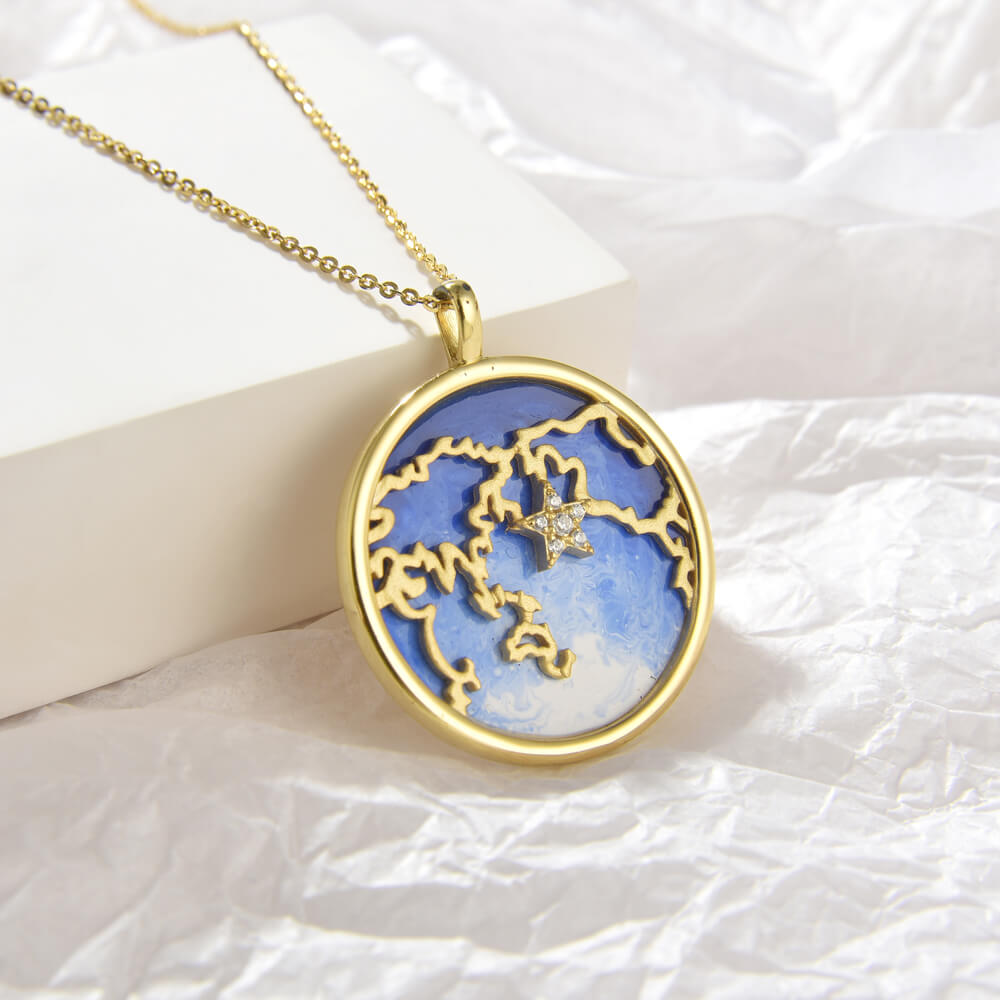 Elegant Women Jewelry Gold Plated Epoxy Necklace 925 Sterling Silver Choker Necklace