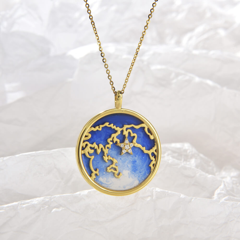 Elegant Women Jewelry Gold Plated Epoxy Necklace 925 Sterling Silver Choker Necklace